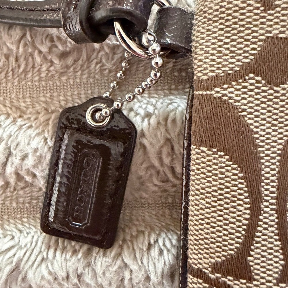 Coach Signature Monogram Canvas Wristlet Brown Leather Trim Wristlet - Picture 4 of 8